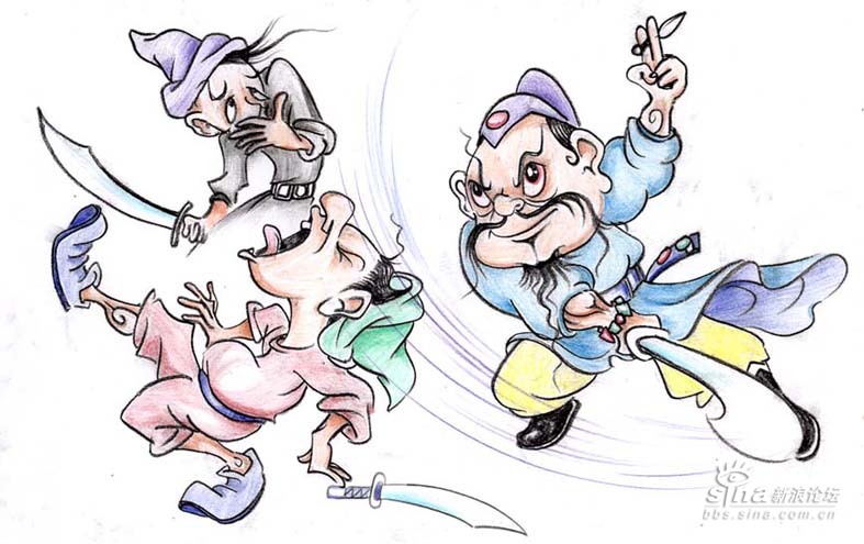 原创Q版水浒插画(彩铅稿)_游泳池_历史论坛