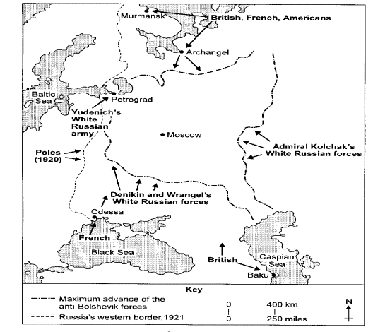 1918年俄罗斯内战形势图